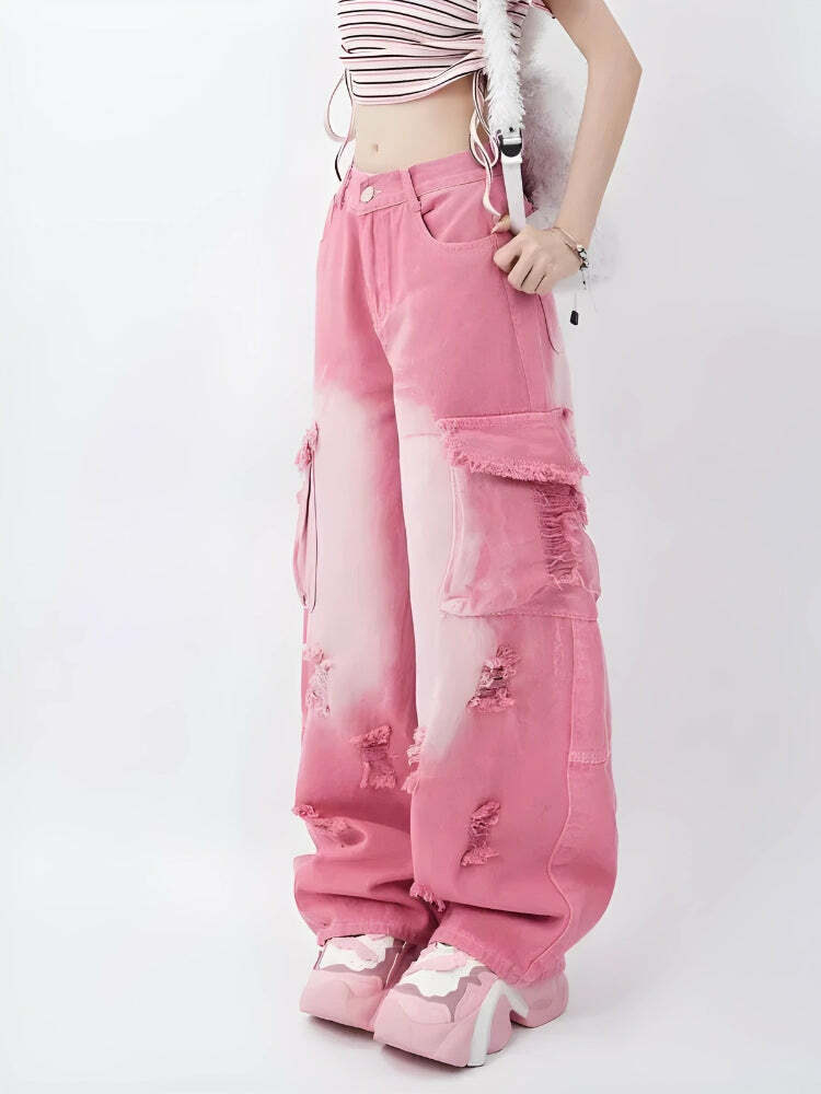 Y2K Distressed Cargo Jeans: Trendy Grunge Style for Effortless Summer Outfits