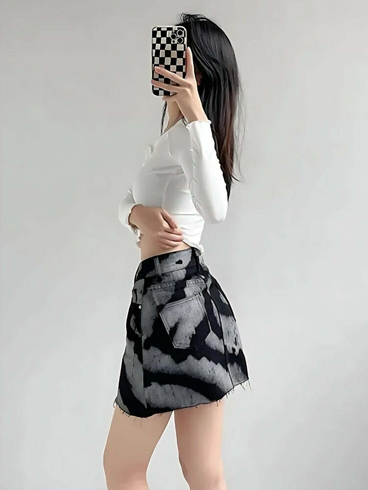 Y2K Distressed Mini Skirt - Trendy Grunge Style for Summer Outfits and Aesthetic Looks