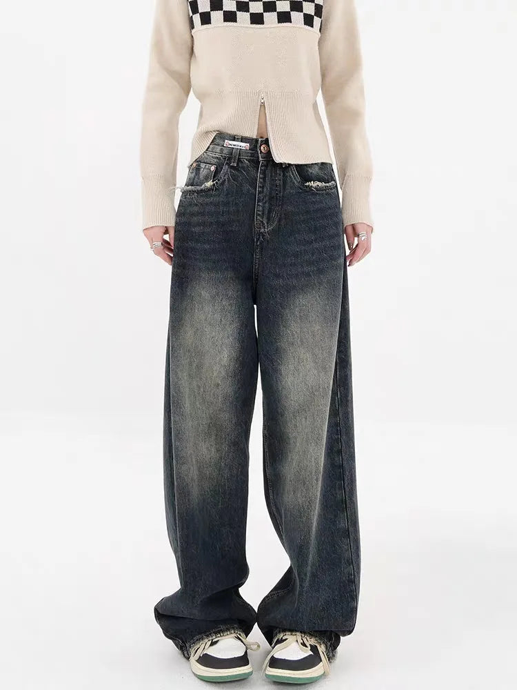 Y2K Distressed Wide Leg Jeans with Pockets - Trendy 90s Grunge Style for Effortless Chic