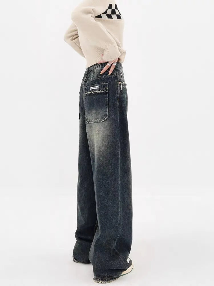 Y2K Distressed Wide Leg Jeans with Pockets - Trendy 90s Grunge Style for Effortless Chic