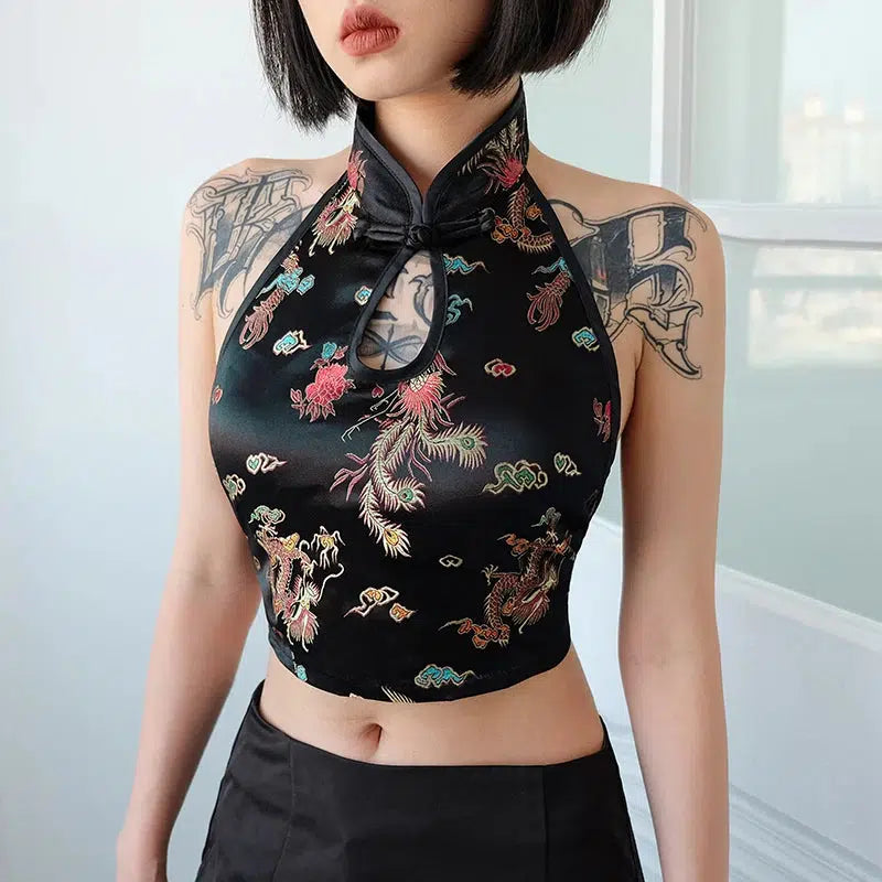 Y2K Dragon Backless Crop Top - Trendy Summer Outfit for a Bold, Aesthetic Look