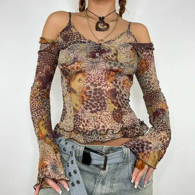 Y2K Fairycore Floral Mesh Top - Trendy Summer Aesthetic for Effortless Style