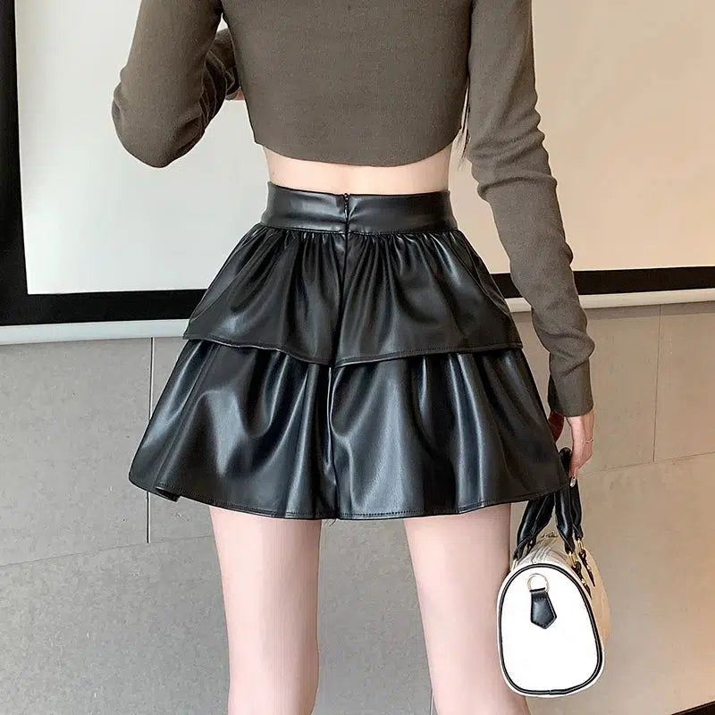 Y2K Faux Leather A-Line Mini Skirt for Trendy Summer Outfits and Grunge Aesthetic Looks