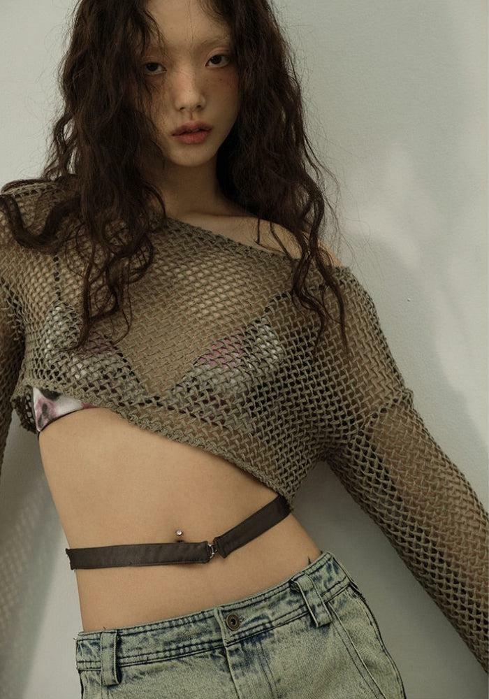 Y2K Fishnet Crop Shrug Sweater for Trendy Summer Outfits and Grunge Aesthetic Looks