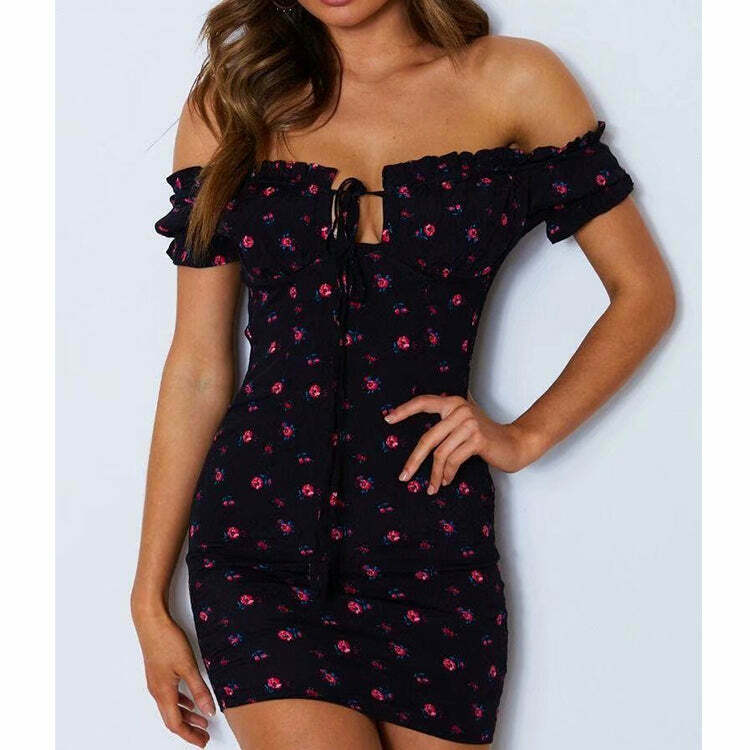 Y2K Floral Wrap Dress - Cute Coquette Aesthetic with Grunge Style Touches