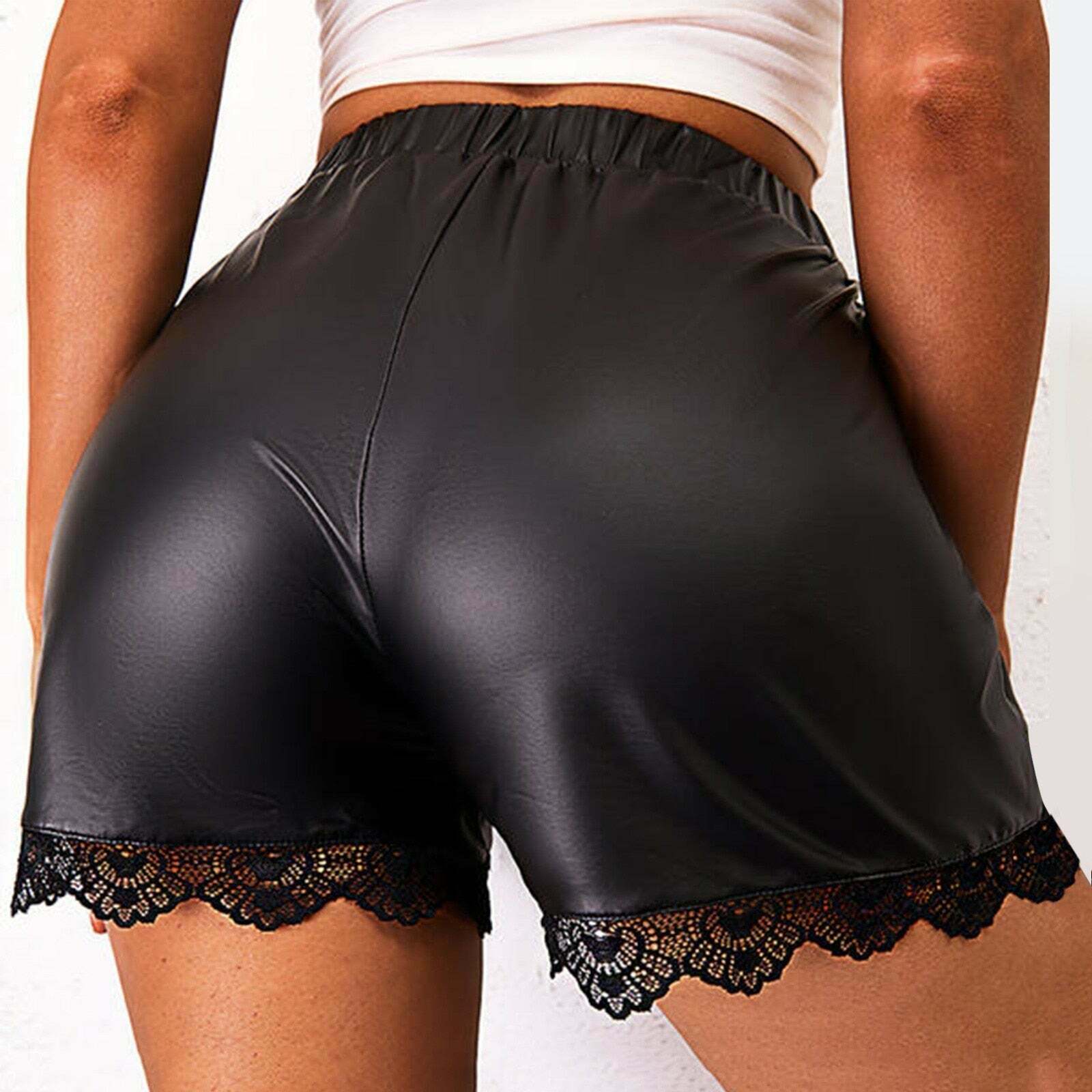 Y2K Grunge Aesthetic Lace Faux Leather Shorts - Cute Coquette Style Bottoms