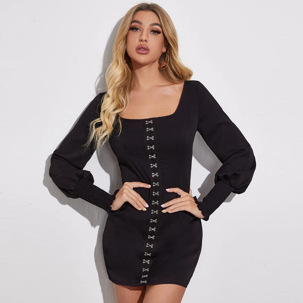 Y2K Grunge Aesthetic Long Sleeve Bodycon Mini Dress - Cute Retro Style for Every Occasion