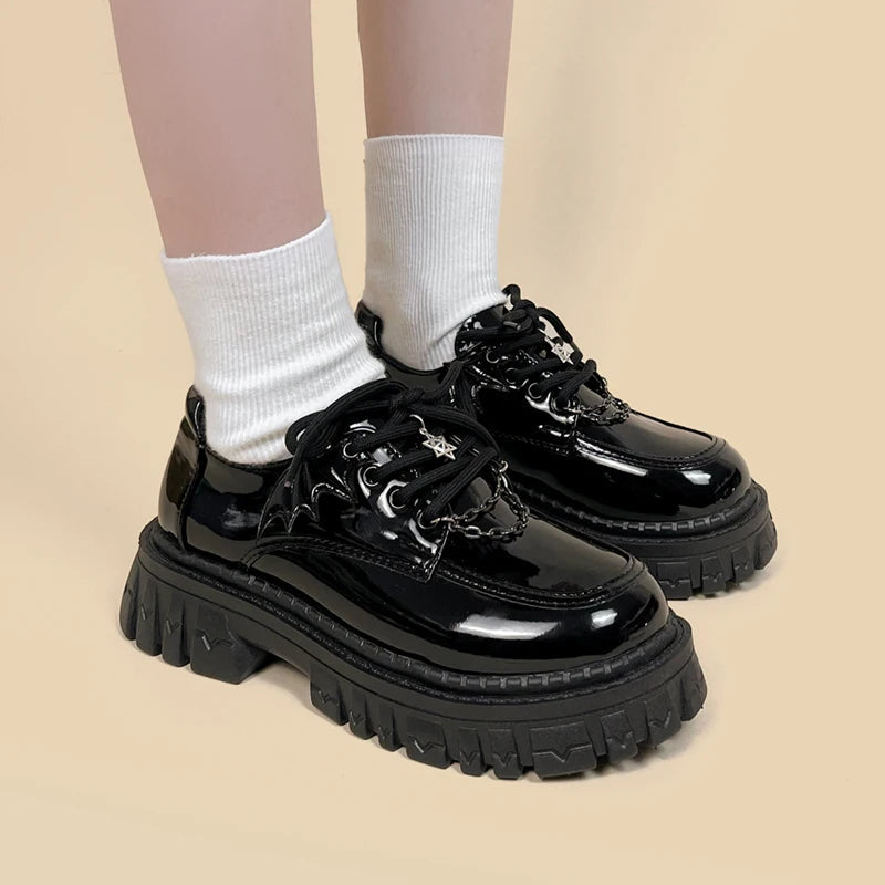 Y2K Grunge Bat Wings Platform Oxford Shoes for a Bold, Edgy Summer Look