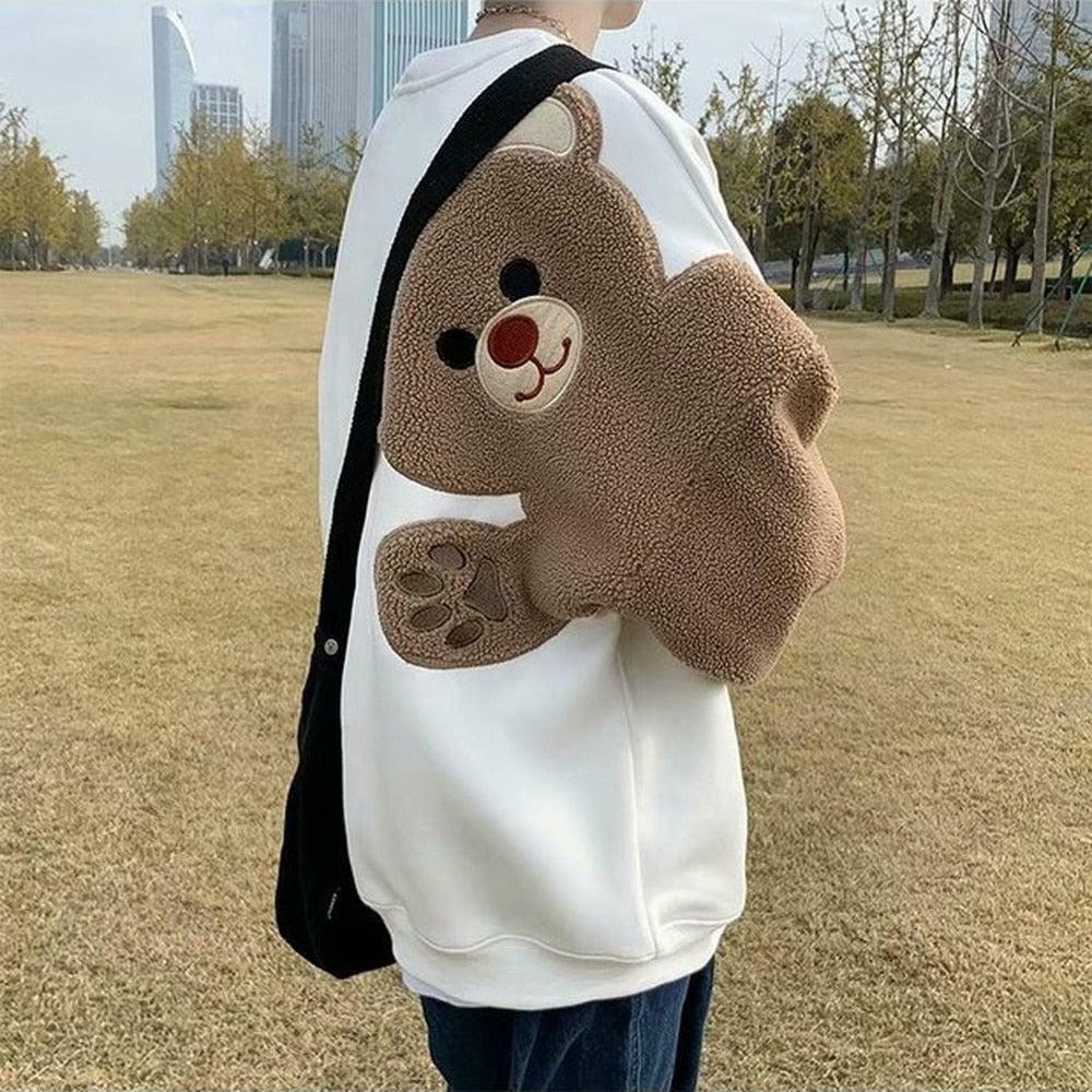 Y2K Grunge Bear Sleeve Sweatshirt - Trendy Oversized Top for Aesthetic Summer Outfits