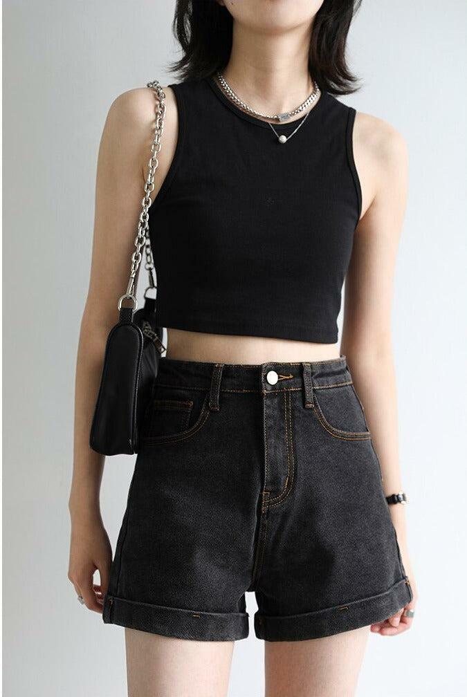 Y2K Grunge Black Denim Shorts for Effortless Summer Style and Aesthetic Outfits