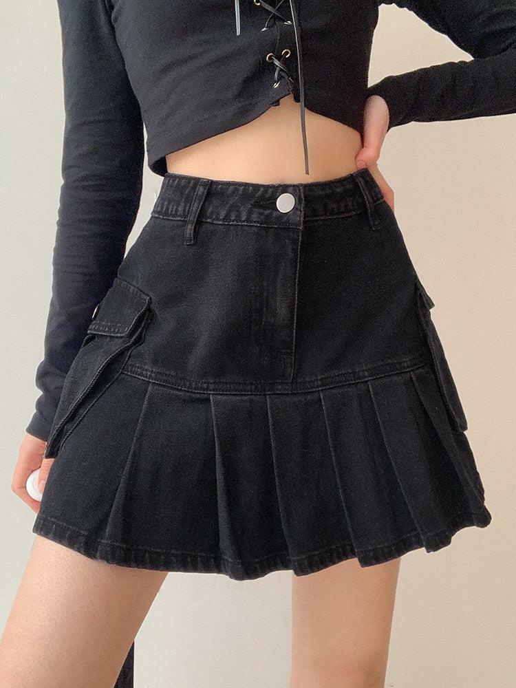 Y2K Grunge Cargo Denim Mini Skirt - Trendy 90s Style for Effortless Summer Vibes