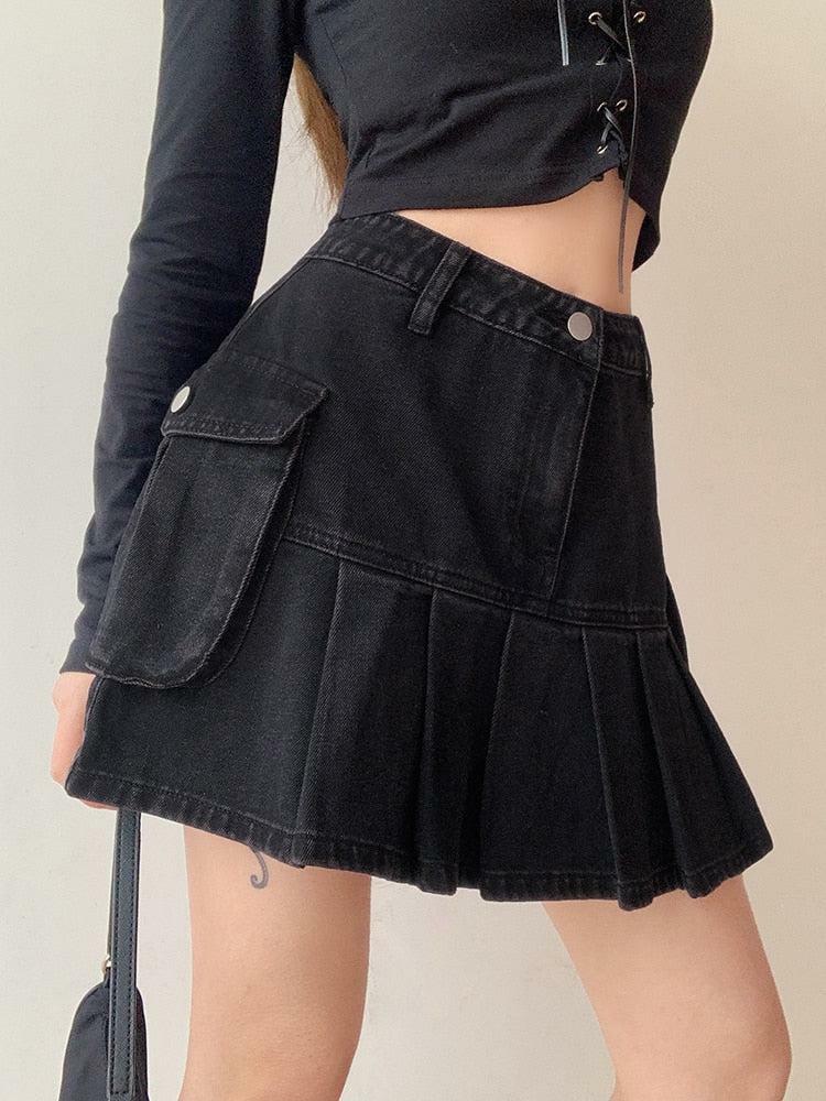 Y2K Grunge Cargo Denim Mini Skirt - Trendy 90s Style for Effortless Summer Vibes