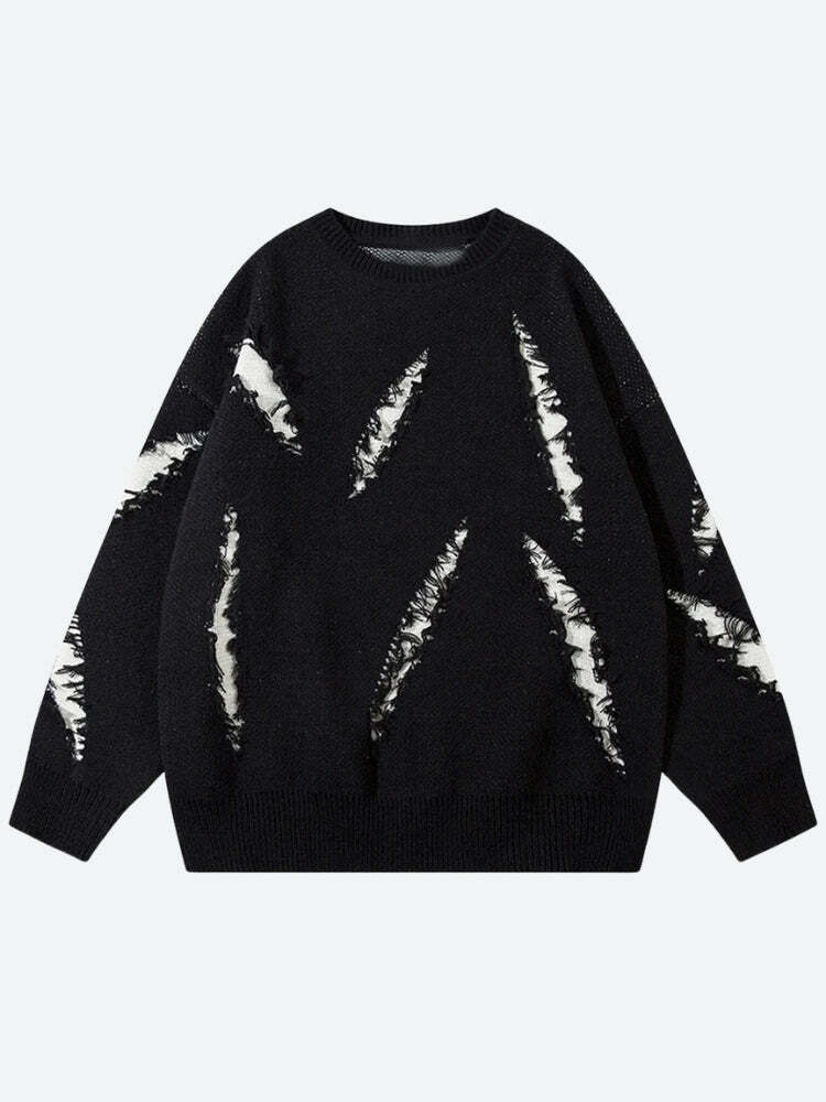 Y2K Grunge Claw Distressed Knit Sweater for Effortless Vintage Style