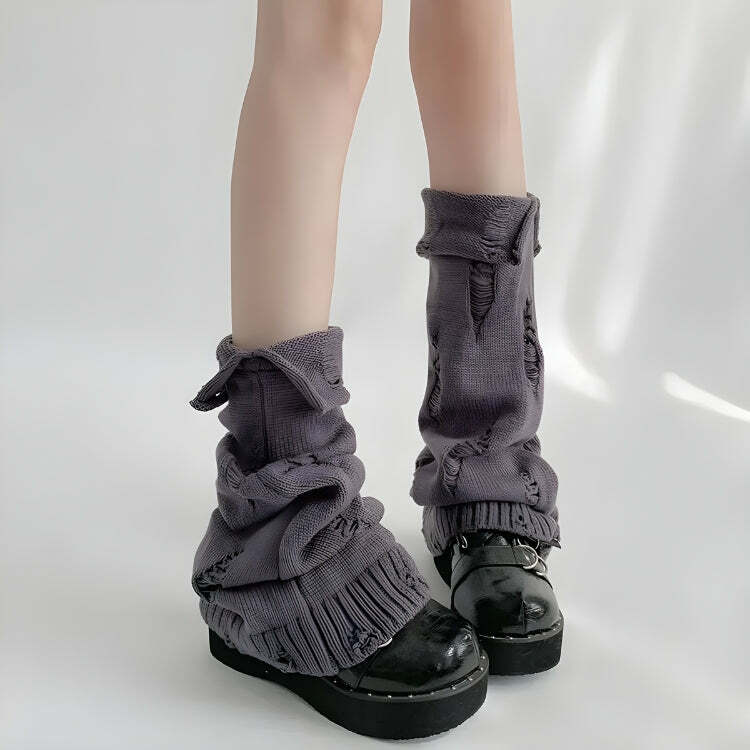 Y2K Grunge Distressed Knit Leg Warmers for Trendy 2000s Aesthetic Outfits