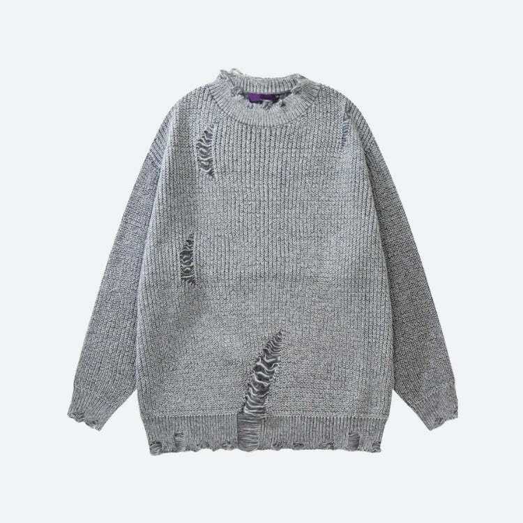 Y2K Grunge Distressed Knitted Sweater for Effortless Vintage Style and Cozy Vibes