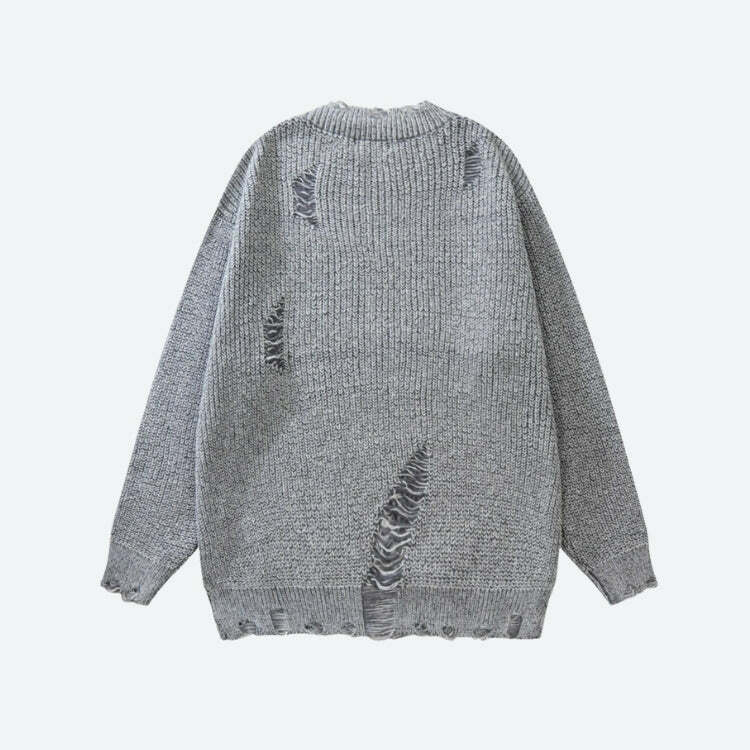 Y2K Grunge Distressed Knitted Sweater for Effortless Vintage Style and Cozy Vibes