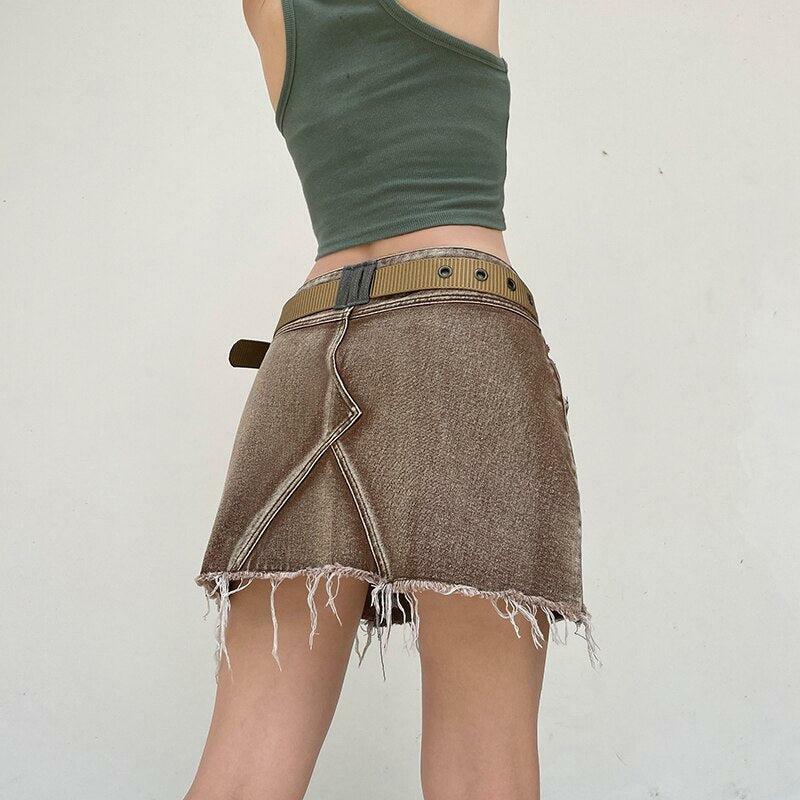 Y2K Grunge Distressed Patchwork Mini Skirt for Trendy Summer Outfits