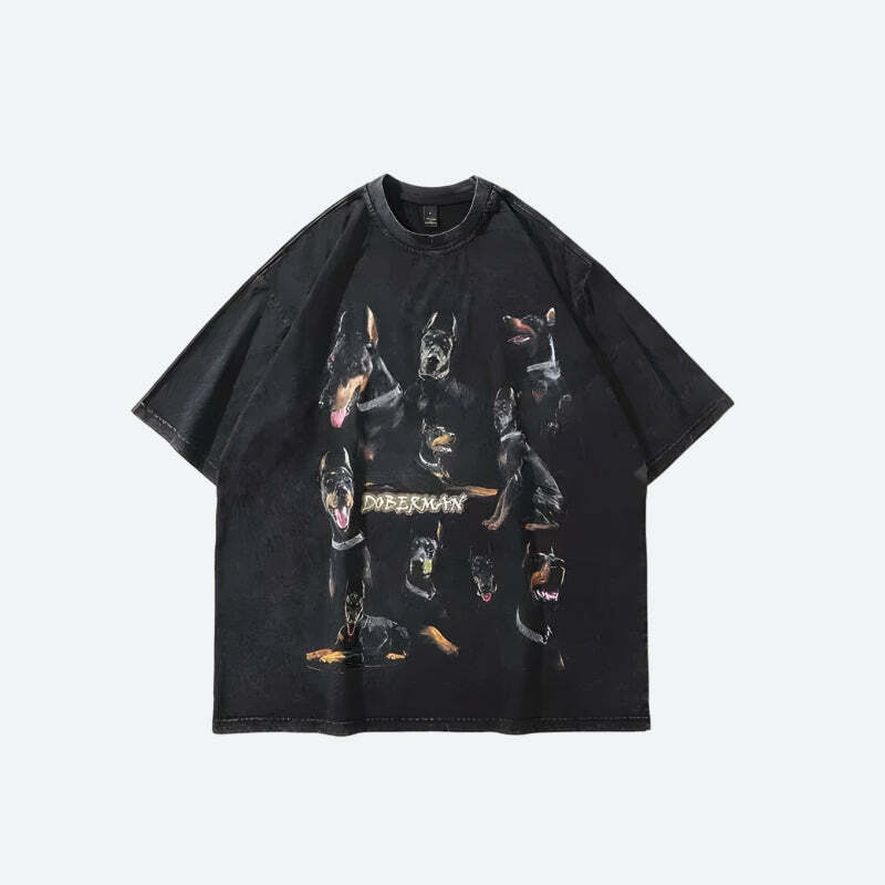 Y2K Grunge Doberman Graphic Tee - Vintage 90s Style for Effortless Summer Outfits