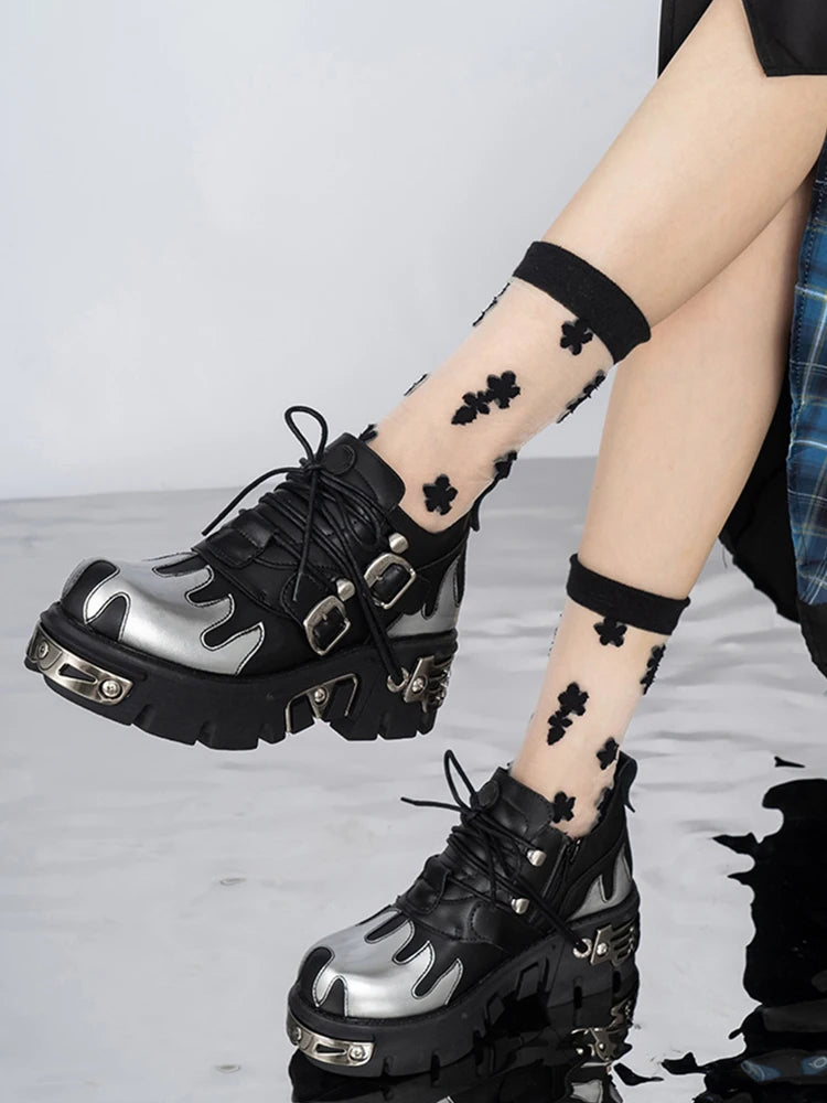 Y2K Grunge Flame Chunky Platform Shoes for Bold Summer Outfits and Aesthetic Looks