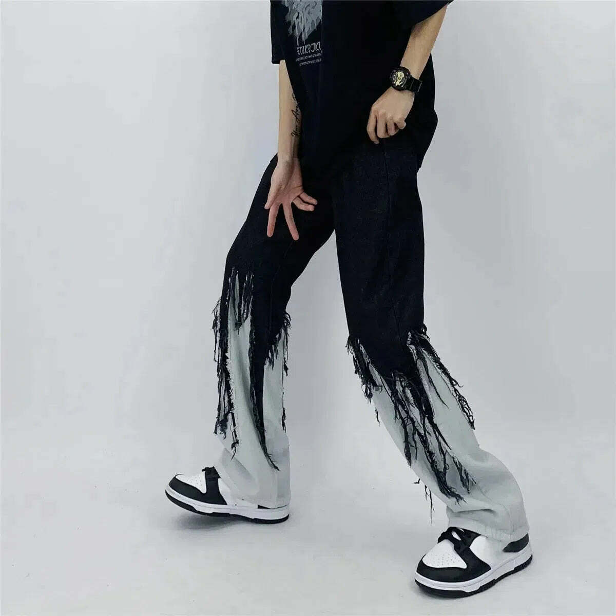 Y2K Grunge Fringed Wide Leg Jeans for Trendy Summer Outfits and Aesthetic Looks