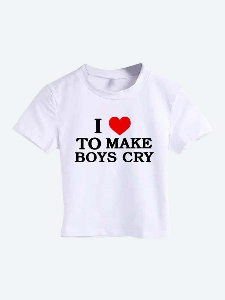 Y2K Grunge 'I Love To Make Boys Cry' Tee - Trendy Vintage Aesthetic Top for Summer