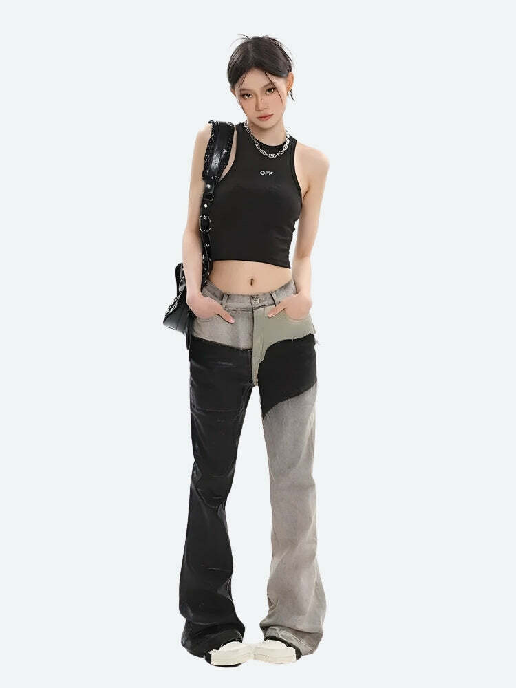 Y2K Grunge Patchwork Flare Jeans for a Retro Summer Vibe and Effortless Style