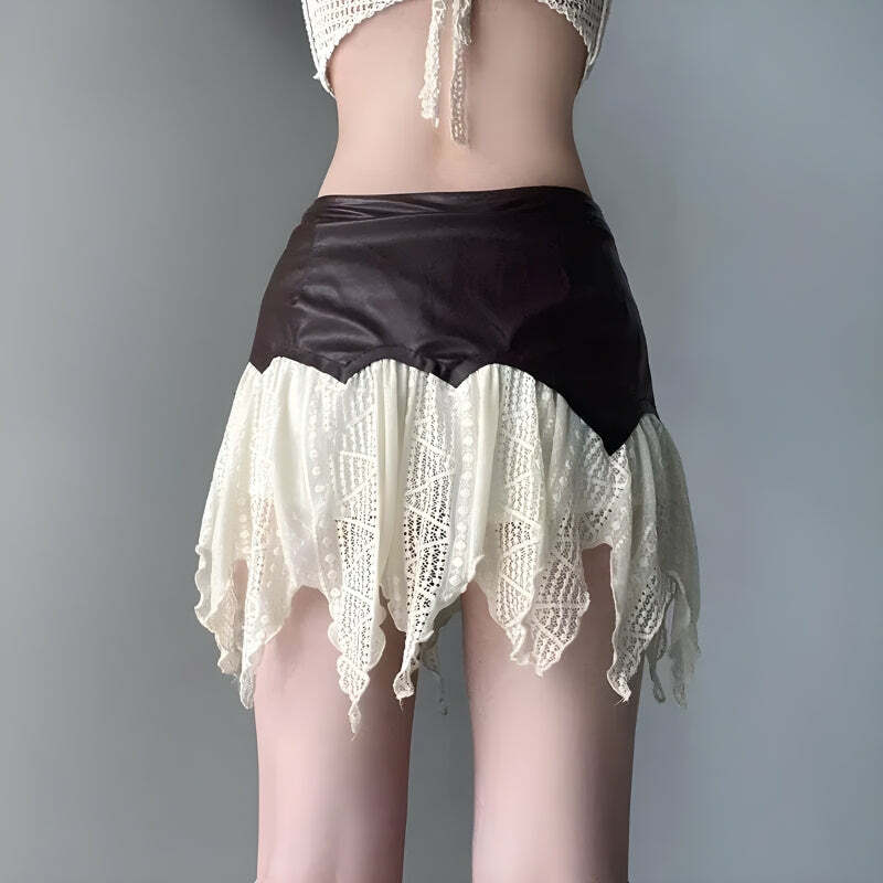 Y2K Grunge Patchwork Lace Mini Skirt - Trendy Summer Outfit for a Chic Aesthetic