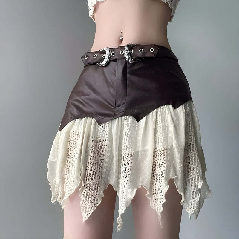 Y2K Grunge Patchwork Lace Mini Skirt - Trendy Summer Outfit for a Chic Aesthetic