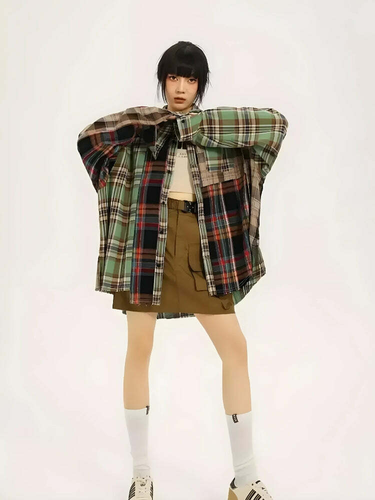 Y2K Grunge Plaid Shirt: Vintage-Inspired Layering Essential for Effortless Style