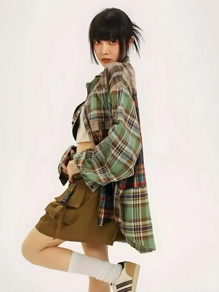 Y2K Grunge Plaid Shirt: Vintage-Inspired Layering Essential for Effortless Style