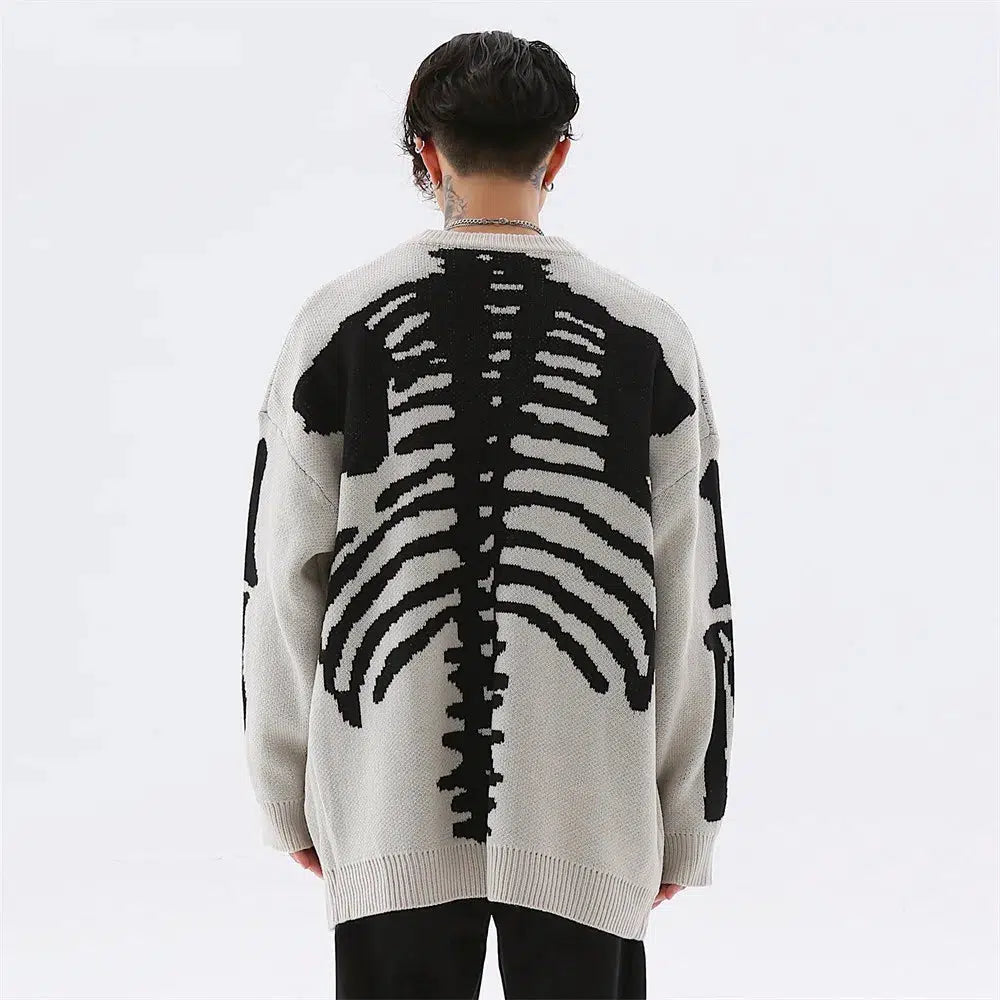 Y2K Grunge Skeleton Knit Sweater - Edgy 90s Aesthetic for Unique Summer Outfits