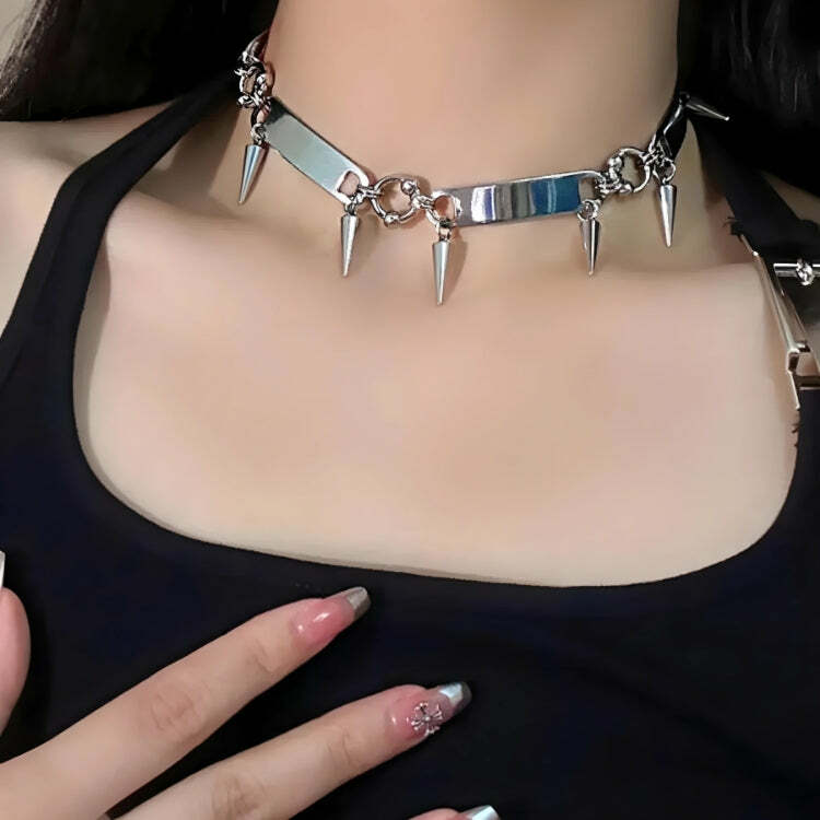 Y2K Grunge Spiked Metal Choker - Edgy Accessory for 90s Fashion & Aesthetic Outfits