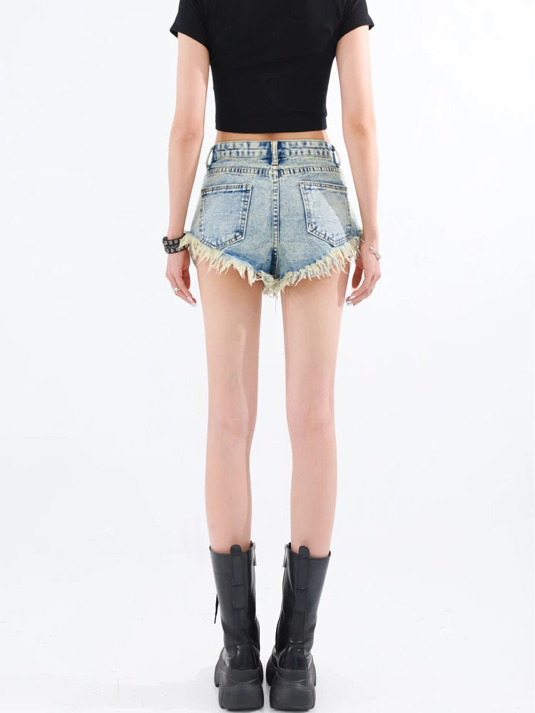 Y2K Grunge Tasseled Denim Shorts for a Trendy Summer Look and Effortless Style