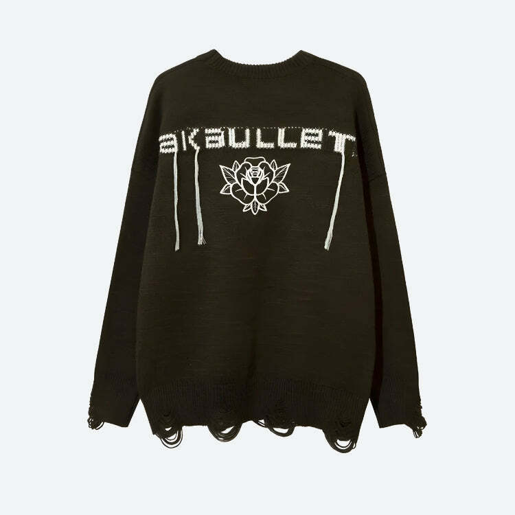 Y2K Grunge Tasseled Sweater - Trendy Layering Piece for Effortless 90s Aesthetic Style