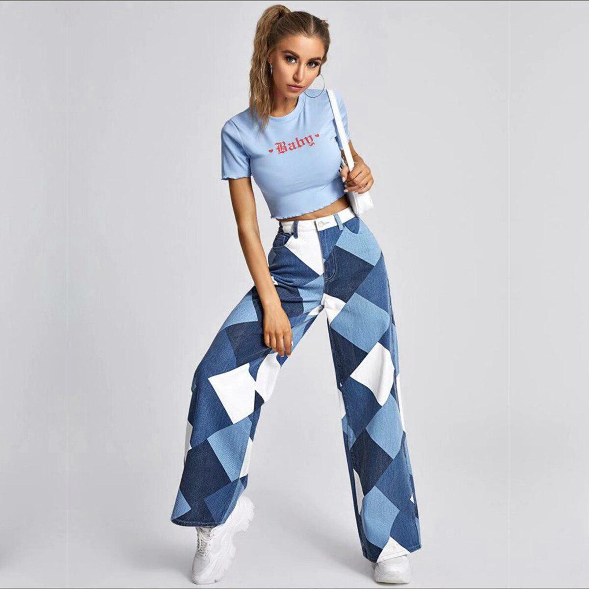 Y2K Harlequin Wide Leg Jeans: Trendy 90s-Inspired Grunge Style for Effortless Summer Vibes