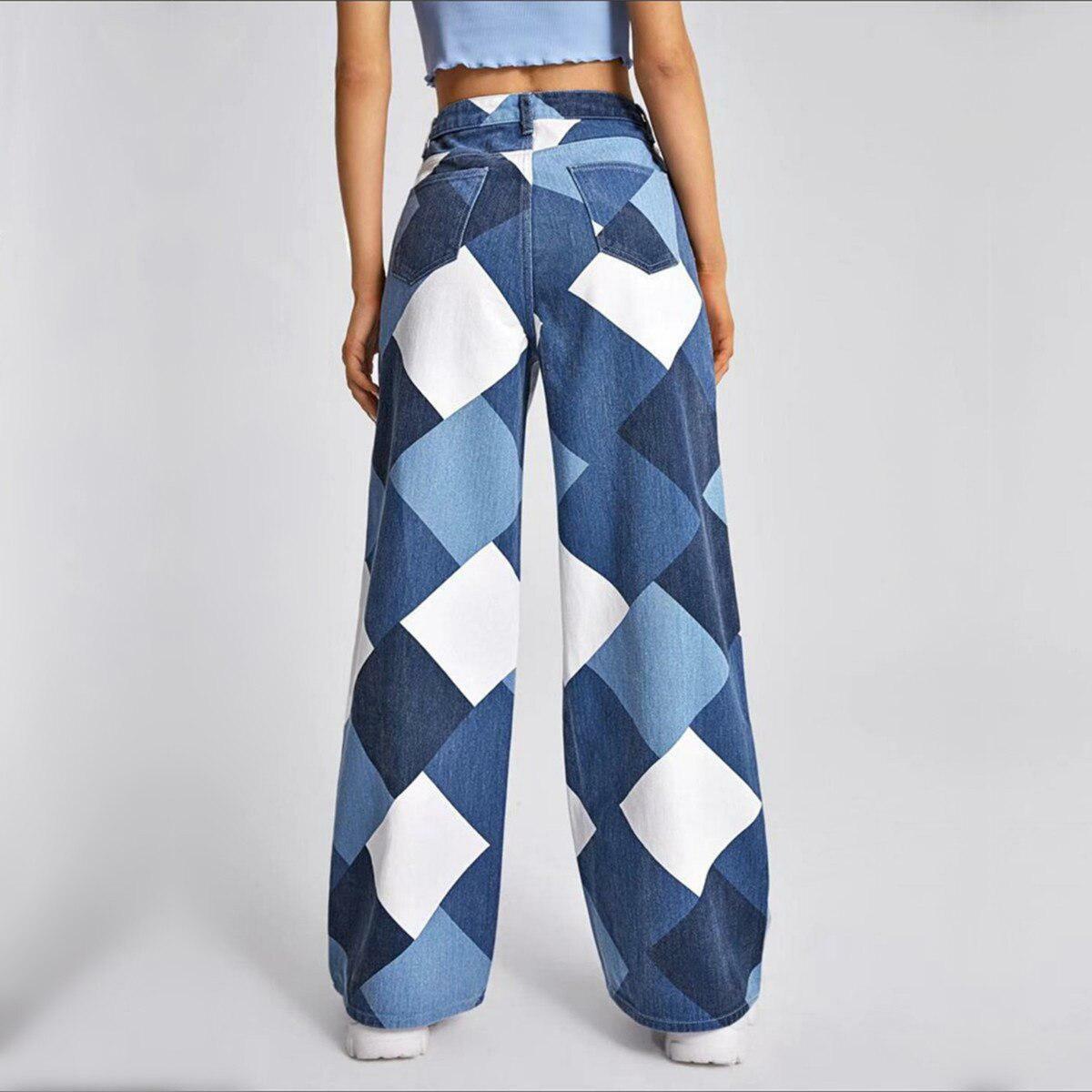 Y2K Harlequin Wide Leg Jeans: Trendy 90s-Inspired Grunge Style for Effortless Summer Vibes