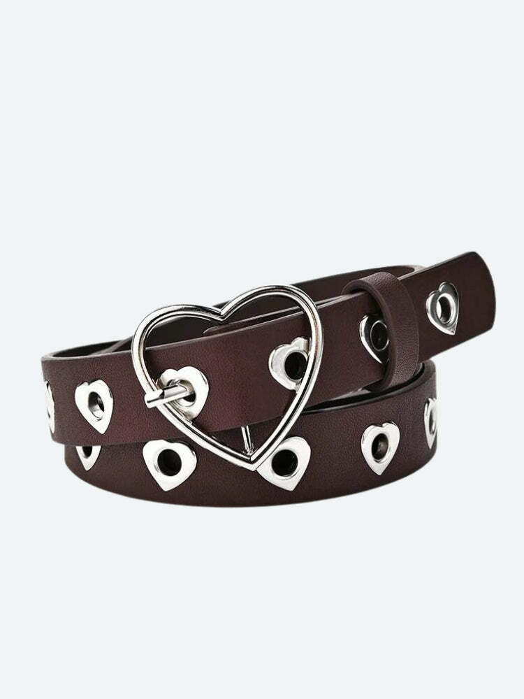 Y2K Heart Buckle Faux Leather Belt - Trendy Accessory for Grunge and 2000s Fashion Outfits