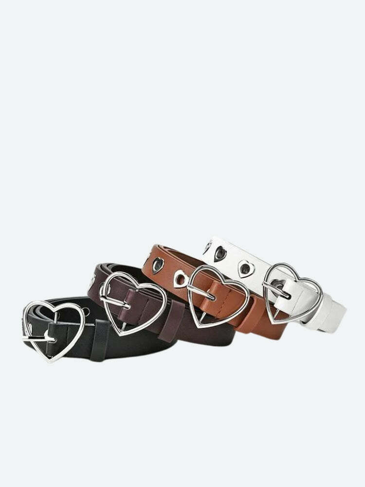 Y2K Heart Buckle Faux Leather Belt - Trendy Accessory for Grunge and 2000s Fashion Outfits