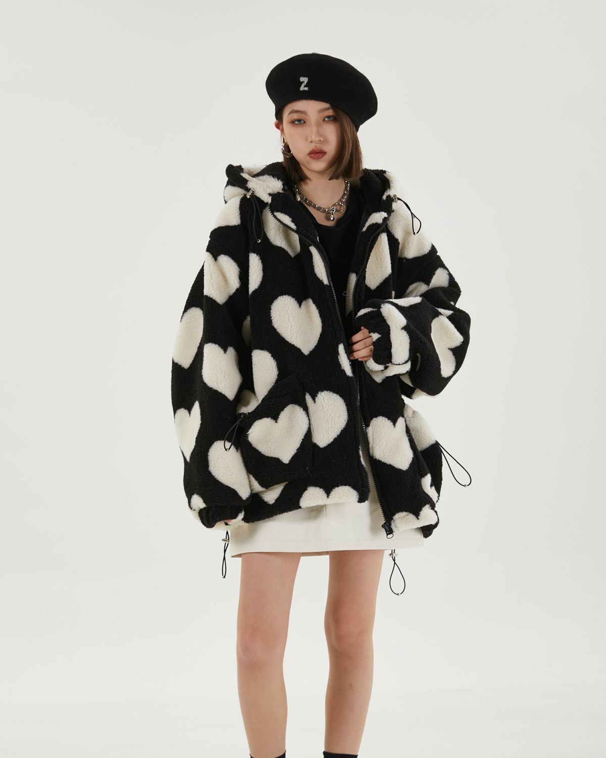 Y2K Heart Pattern Hooded Jacket: Trendy Grunge Style for Effortless Summer Outfits