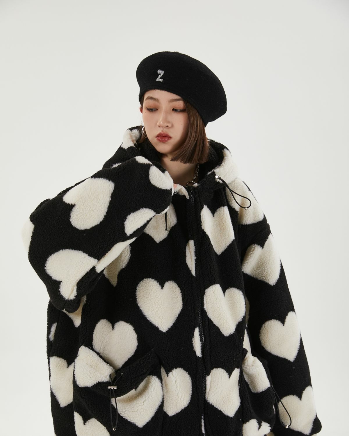 Y2K Heart Pattern Hooded Jacket: Trendy Grunge Style for Effortless Summer Outfits