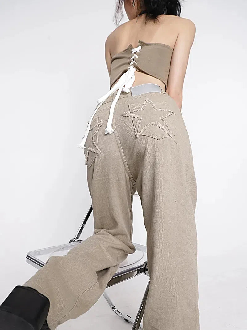 Y2K High Waist Cargo Jeans with Pockets - Trendy 90s Inspired Grunge Style