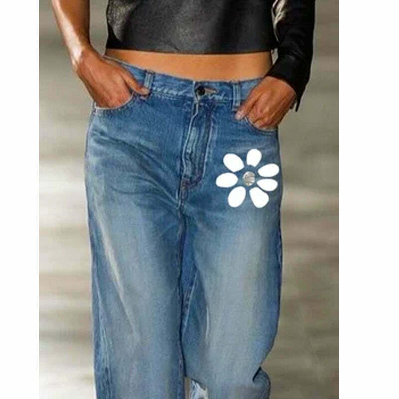 Y2K High Waist Denim Trousers - Loose Fit Straight Pants for Grunge & Coquette Aesthetic