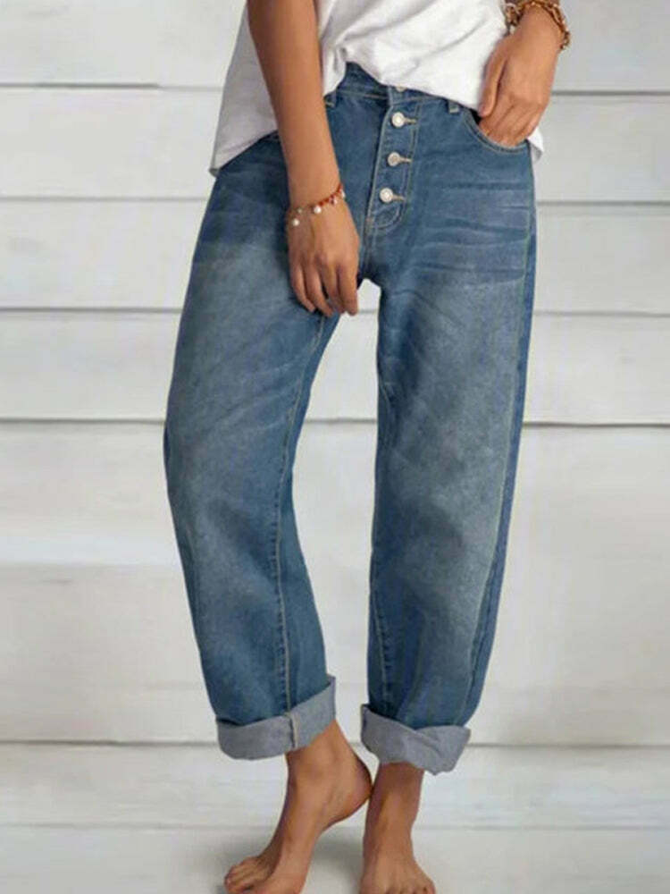 Y2K High Waist Loose Wide Leg Jeans - Vintage Grunge Aesthetic Denim Pants