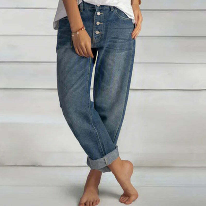 Y2K High Waist Loose Wide Leg Jeans - Vintage Grunge Aesthetic Denim Pants