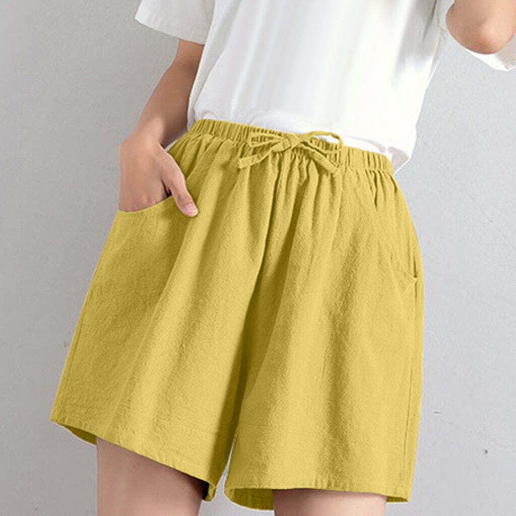 Y2K High Waist Oversized Cotton Linen Shorts - Comfy Grunge Aesthetic Summer Style