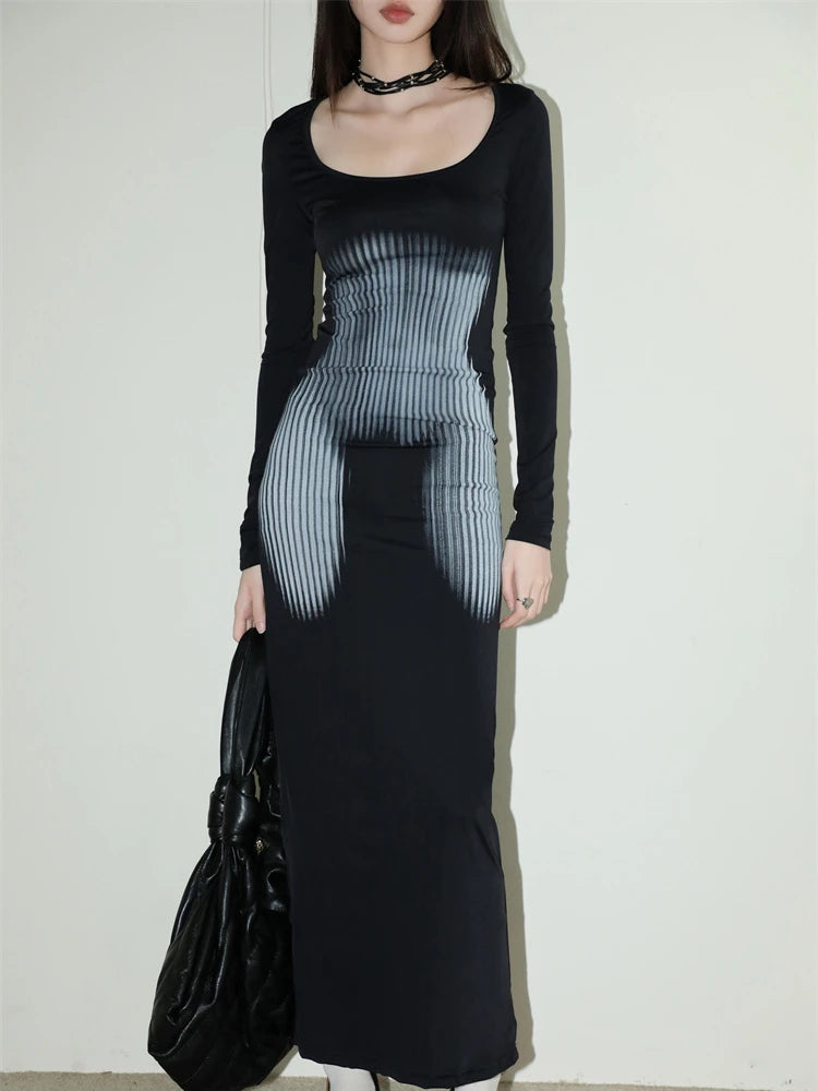 Y2K-Inspired 3D Body Print Maxi Dress for Effortless Summer Style and Aesthetic Vibes