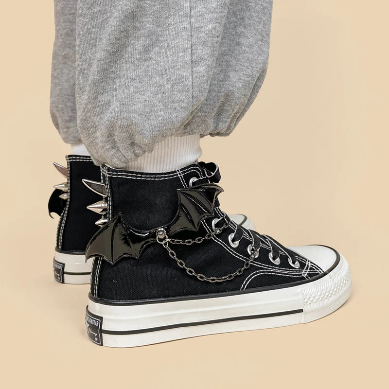 Y2K-Inspired Bat Wings Spiked Canvas Shoes for Edgy Summer Outfits and Grunge Style