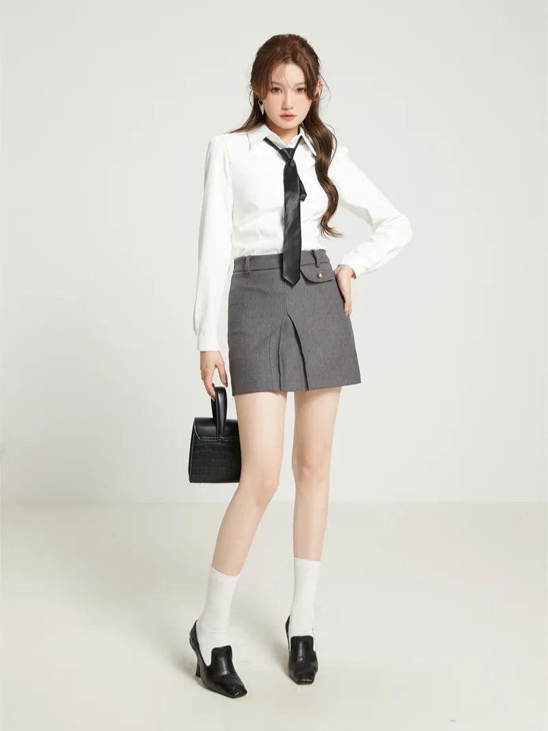 Y2K-Inspired Blazer, Shirt & Cargo Skirt Set for Trendy College Style Outfits