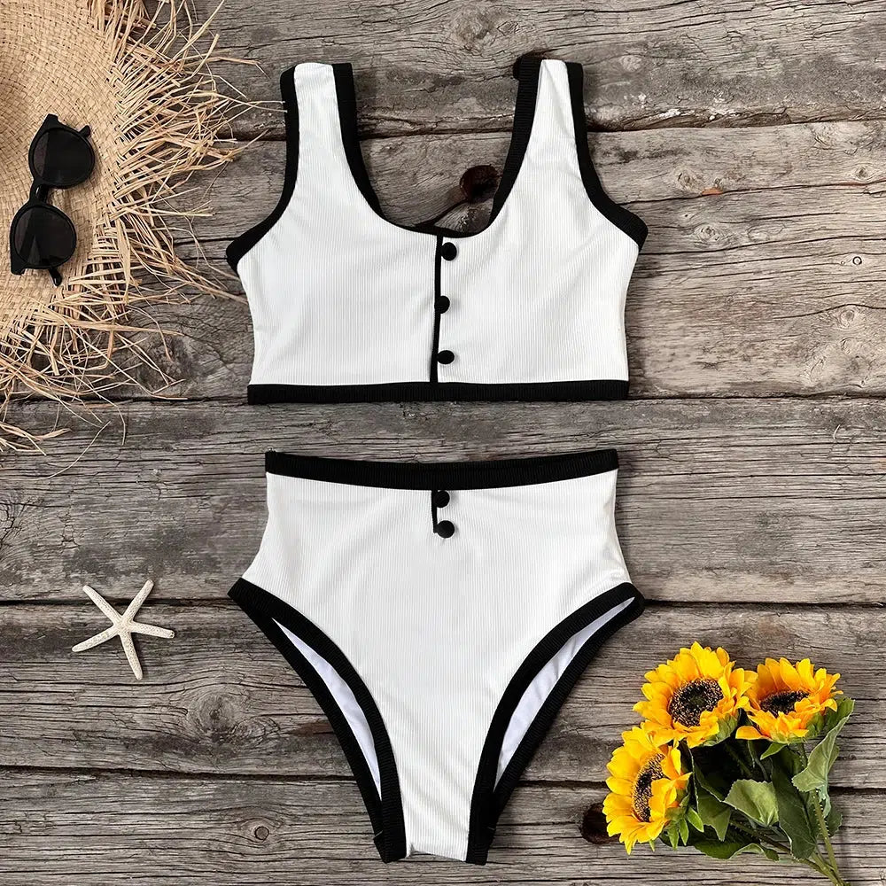 Y2K-Inspired Button Up Bikini Set for Trendy Summer Vibes and Beach Days