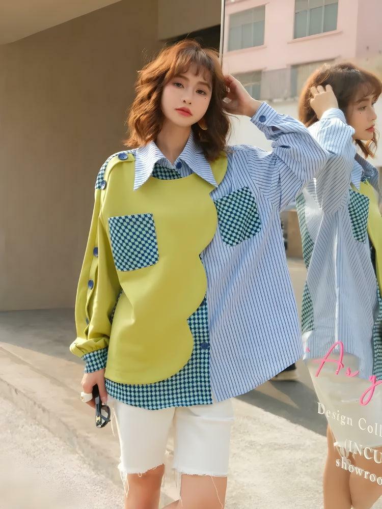 Y2K-Inspired Buttoned Patchwork Shirt for Trendy Summer Outfits and Aesthetic Looks